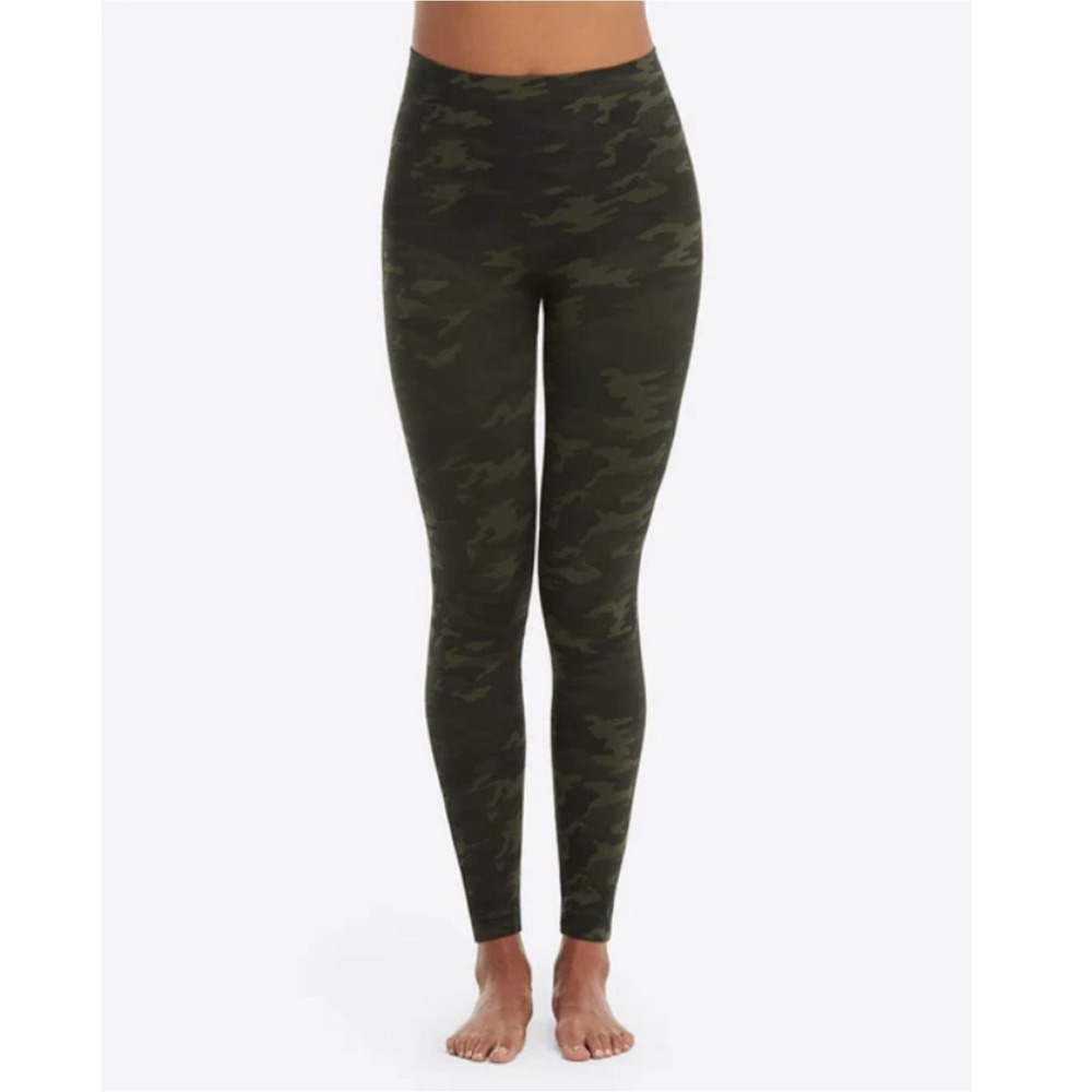 Spanx Look At Me Now Seamless Leggings Womens S Green Camo High Waist Shapewear